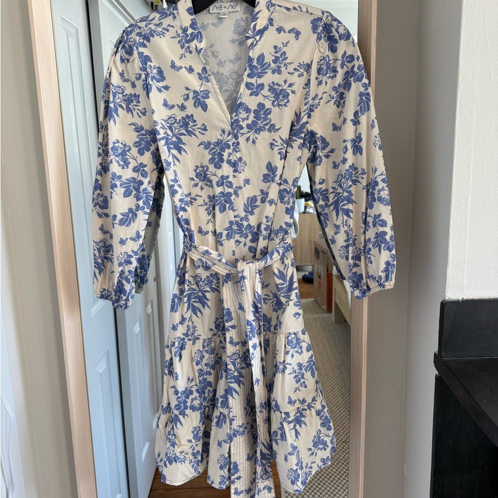 Floral Dress in Cream and Blue